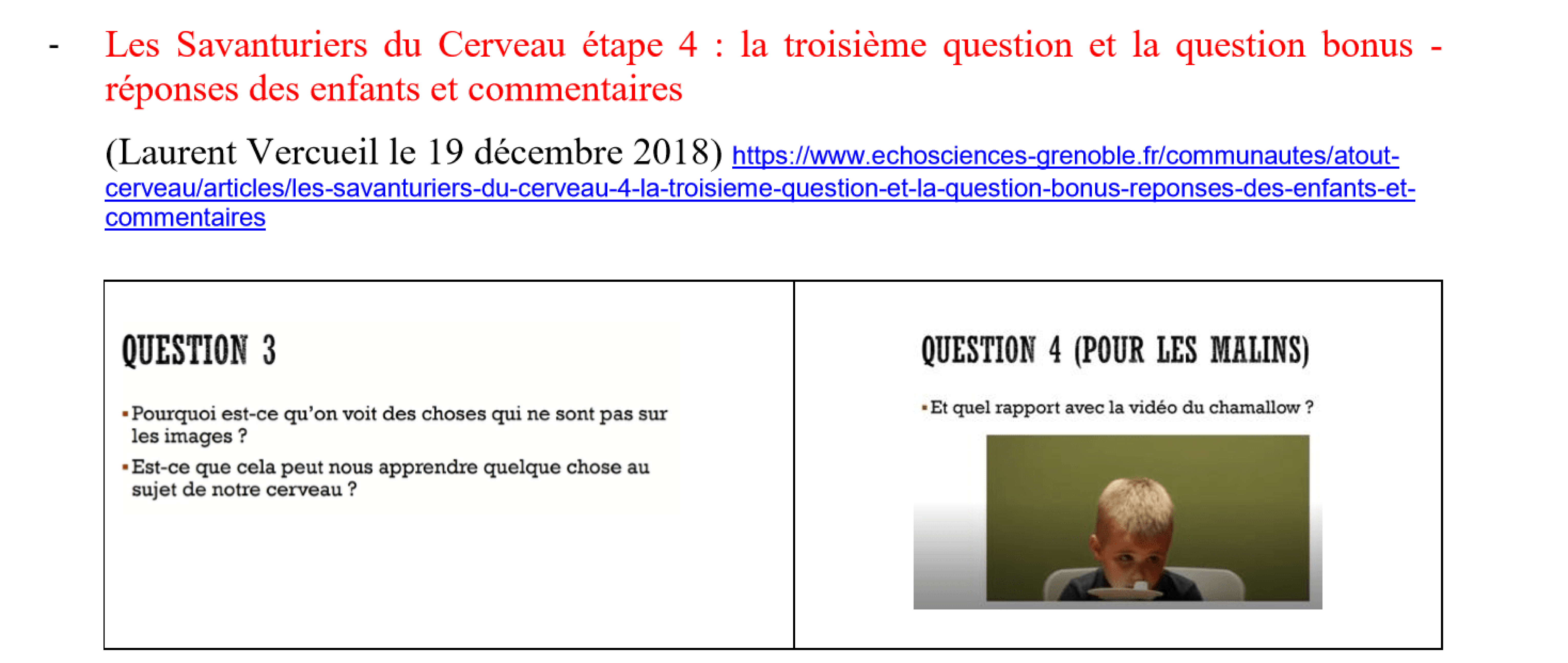 Les Savanturiers du Cerveau (4) : la troisième question et la question bonus - réponses des enfants et commentaires