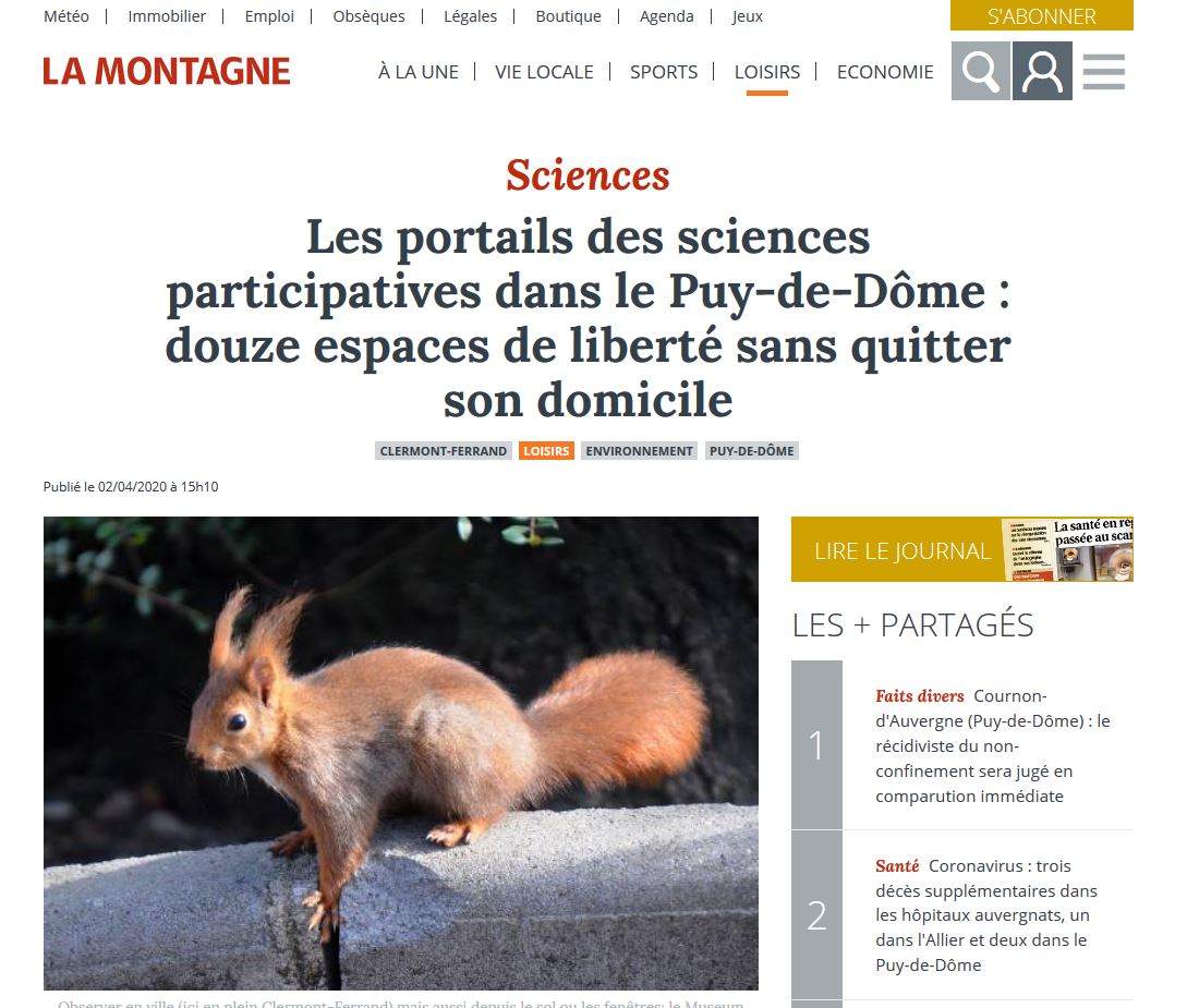 Les portails des sciences participatives dans le Puy-de-Dôme